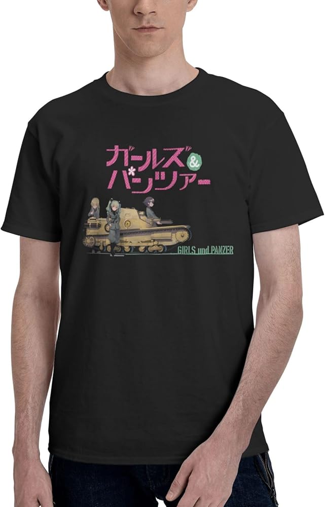 Anime Girls Und Panzer T Shirt Man's Summer Round Neck Shirts Casual Short Sleeves Tee Black