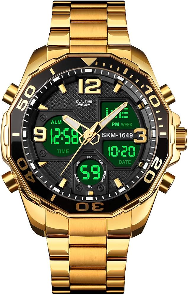 VIGOROSO Mens Watches Multi Times Military Black Watch Chronograph Digital Analog Stainless Steel Wrist Watch for Men/Boys/Teens/Gents Waterproof