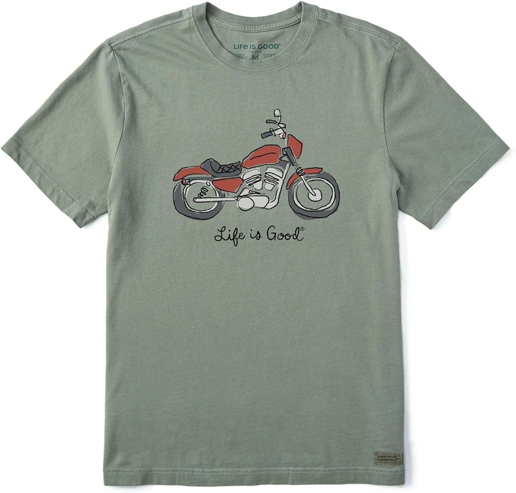 Life is Good. Men's Quirky Motorcycle Short Sleeve Crusher Lite Tee, Moss Green, X-Large