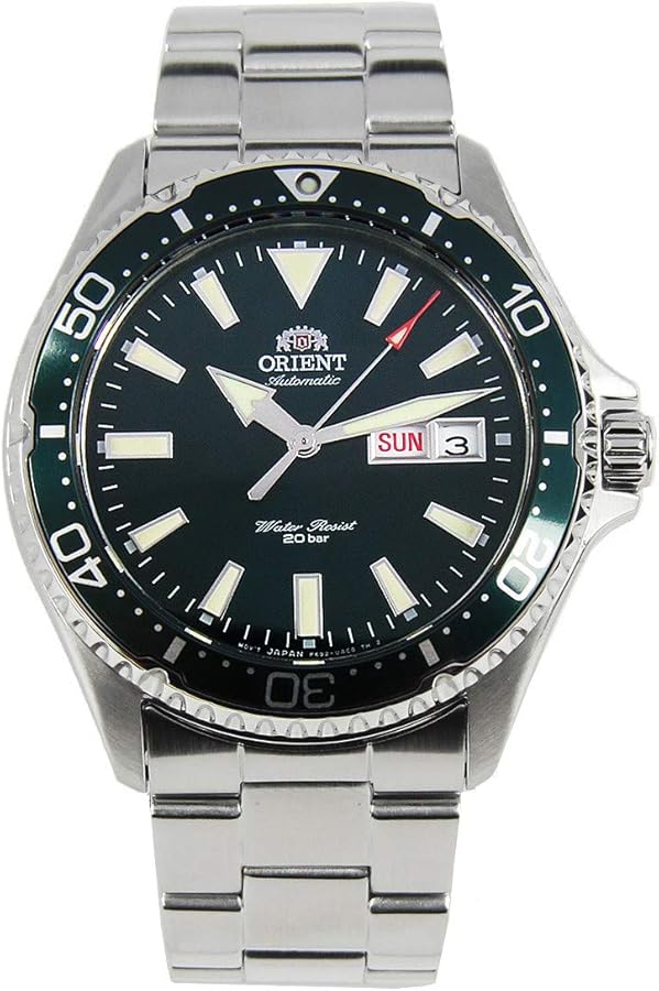 Orient Mens Diving Sports Automatic 200m Watch with Green Dial Steel Bracelet RA-AA0004E