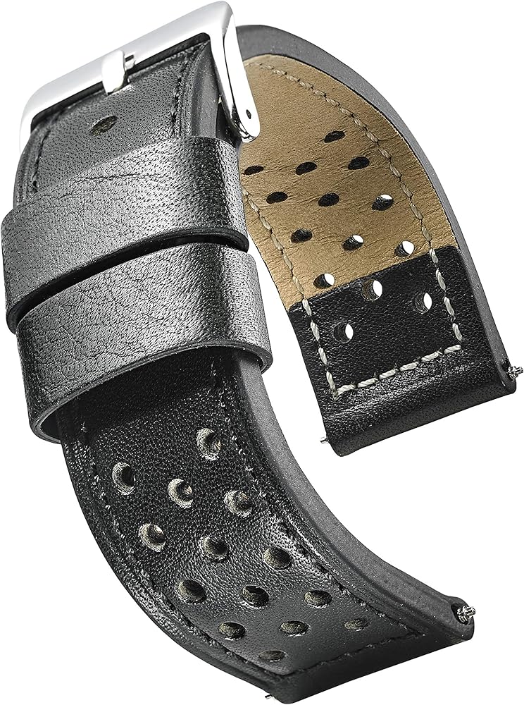 ALPINE Genuine leather thick stitched sporty watch band (fits wrist sizes 6-7 1/2 inch)- black, brown - 22mm, 24mm, 26mm