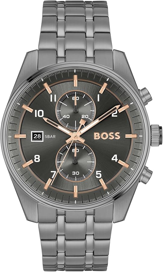 BOSS Skytraveller Men's 44mm Stainless Steel Chronograph Wristwatch - Water Resistant up to 5ATM/50 Meters, Sporty and Sophisticated