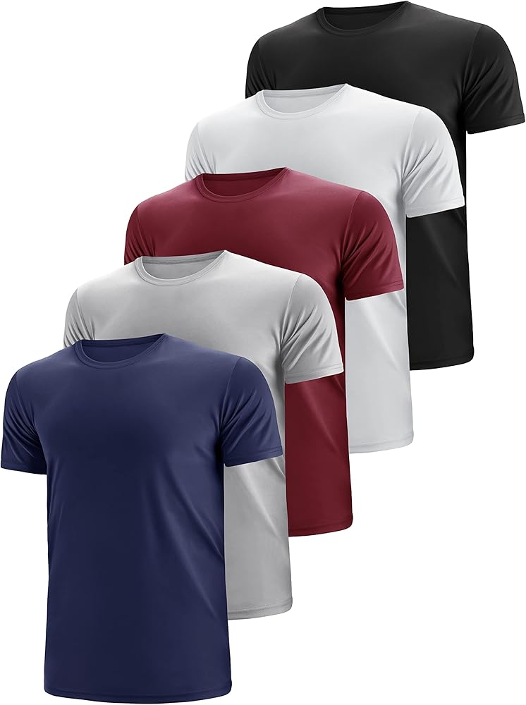 5 Pack Men's Dry Fit Moisture Wicking Tech Performance Mesh Quick Dry Active Athletic Crew T Shirts