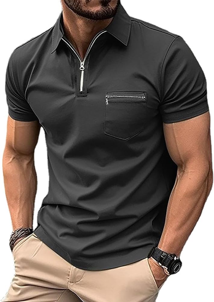 Men’s Classic Polo Shirt Casual Short Sleeve Plaid Splice T-Shirts Regular-Fit Business&Golf Polo Shirts