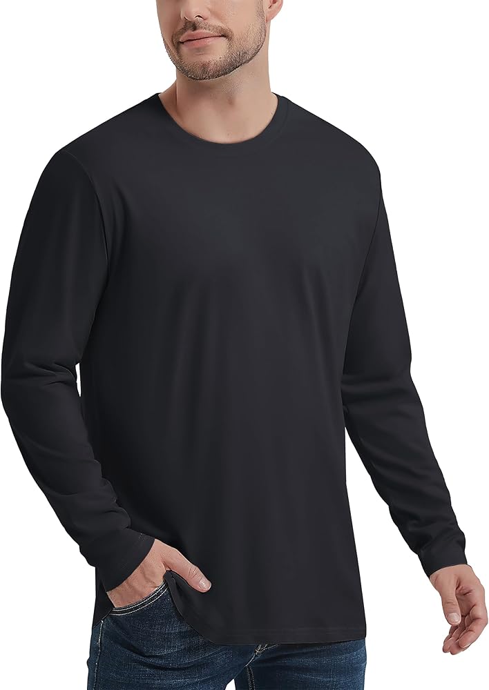 TACVASEN Men's Long Sleeve Cotton T Shirt Classic Crew Neck Casual Solid Color Tees