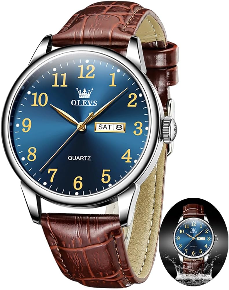 OLEVS Mens Watches Leather Watches for Men Classic Easy Read Watches,Analog Quartz Arabic Numerals Waterproof Watches for Men