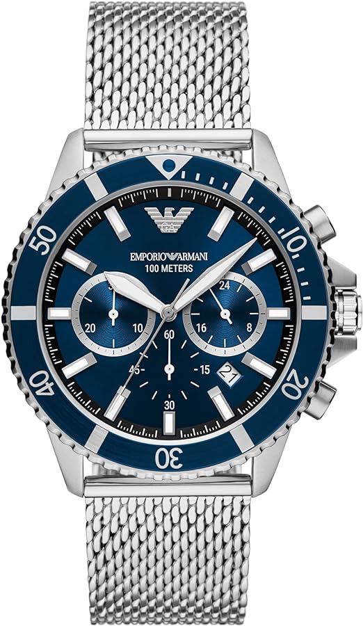 Emporio Armani Men's Chronograph Silver Stainless Steel Mesh Band Watch (Model: AR11587)