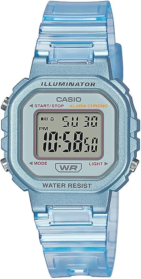 Casio Illuminator Alarm Chronograph Clear Blue Digital Watch LA-20WHS-2A