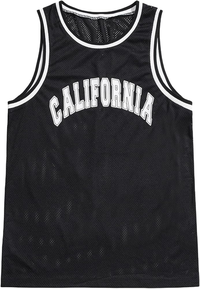 SOLY HUX Men's California Mesh Athletic Basketball Jersey Letter Print Sleeveless Tank Top