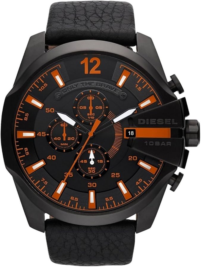 Diesel Only The Brave Chronograph Black Orange Leather Male Watchs Watch DZ4291