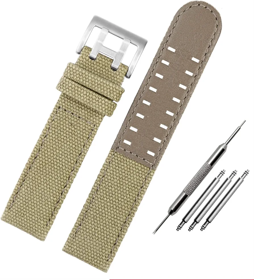 SKM for Hamilton Khaki Field Watch h760250/h77616533/h70605963 H68201993 Watch Strap Genuine Leather Nylon Men Watch Band 20mm 22mm (Color : Khaki Silver Clasp, Size : 22mm)