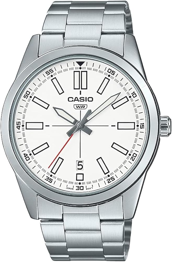 Casio MTP-VD02D-7E Men's Stainless Steel White Dial 3-Hand Analog Sporty Watch