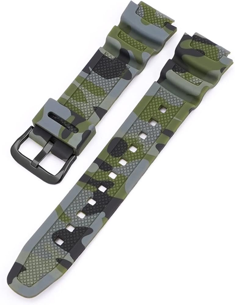 18mm Watch Band AQ-S810W AE-1000W AE-1200/1300 SGW-300 Strap Men Camouflage Silicone Rubber Wrist Bracelet Accessories Fit for Casio Watch Strap (Color : Khaki Black, Size : 18mm)