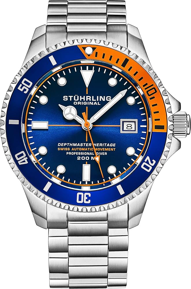 Stuhrling Original Mens Automatic Stainless Steel Dive Watch, with Adjustable Stainless Steel Bracelet