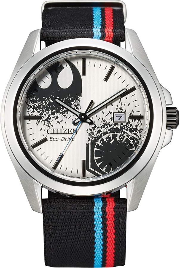 Citizen Eco-Drive Men's Star Wars Force Awakening Watch, Stainless Steel with Black, Blue and Red Nylon Strap (Model: AW1438-33W)