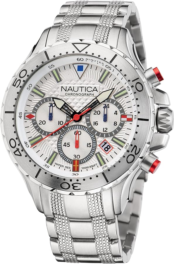 Nautica Men's NST Chrono Stainless Steel Bracelet and Black Silicone Strap Watch (Model: NAPNSF205)