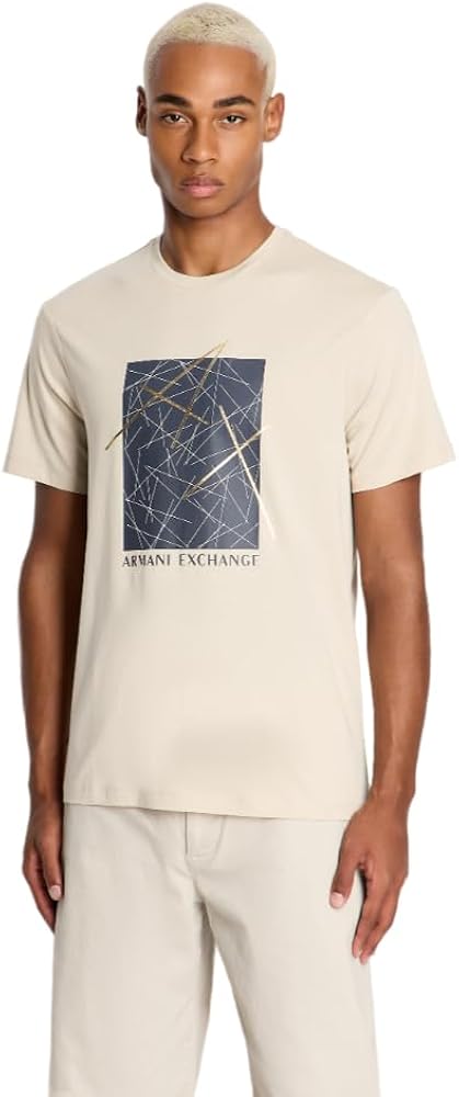 Armani Exchange Men's Regular Fit Crew Neck Cotton Jersey Metallic Ax Logo Graphic Tee