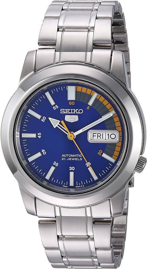 SEIKO SNKK27 Automatic Watch for Men 5-7S Collection - Blue Dial with Contrast, Day/Date Calendar, Luminous Hands, Stainless Steel Case & Bracelet