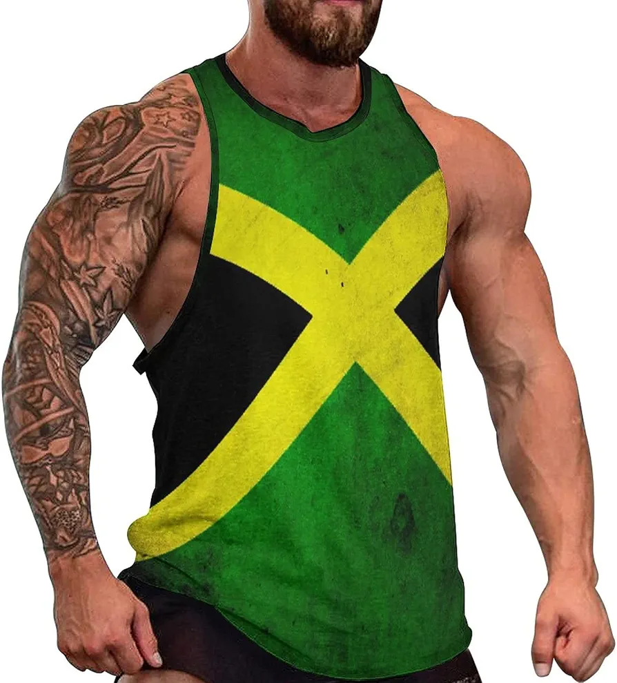 Jamaican Flag Mens Tank Tops Summer Sleeveless T-Shirt Casual Funny Gym Workout Tank Top M