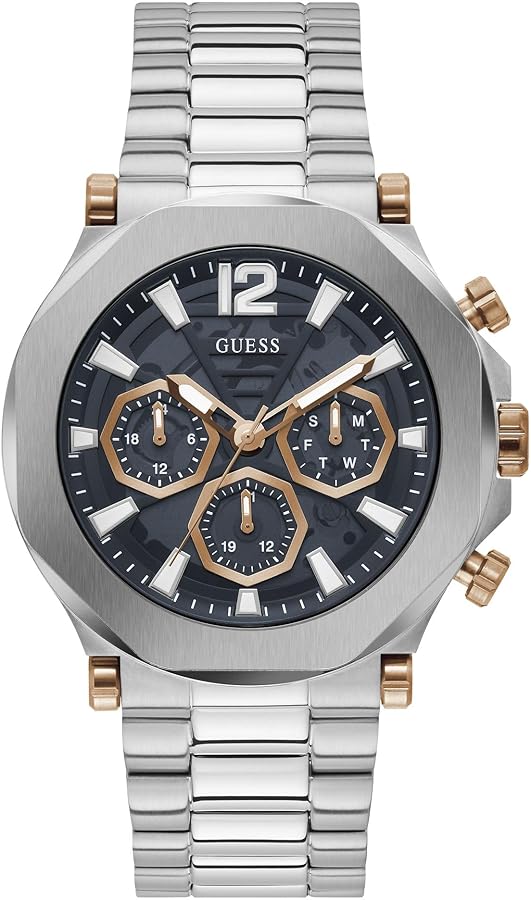 GUESS Men's 46mm Watch - Black Strap Green Dial Gold Tone Case