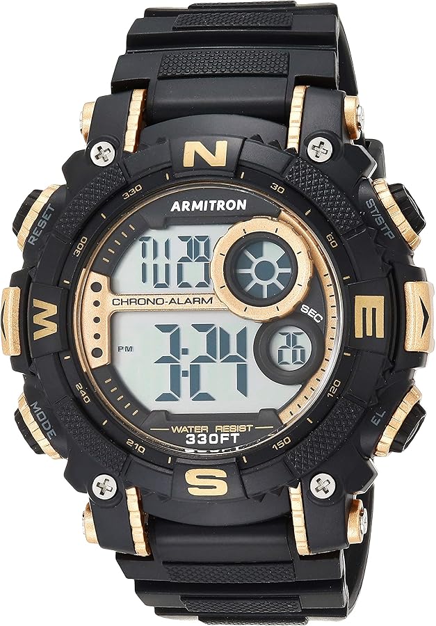 Armitron Sport Men's Quartz Sport Watch with Resin Strap, Black, 22 (Model: 40/8284GBK)