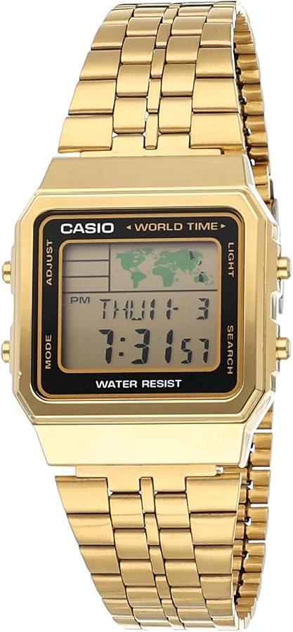 Casio - A500WGA-1D - Vintage - Unisex Watch - Digital Quartz - LCD Dial - Gold Plated Steel Strap, LCD/Gold, Bracelet