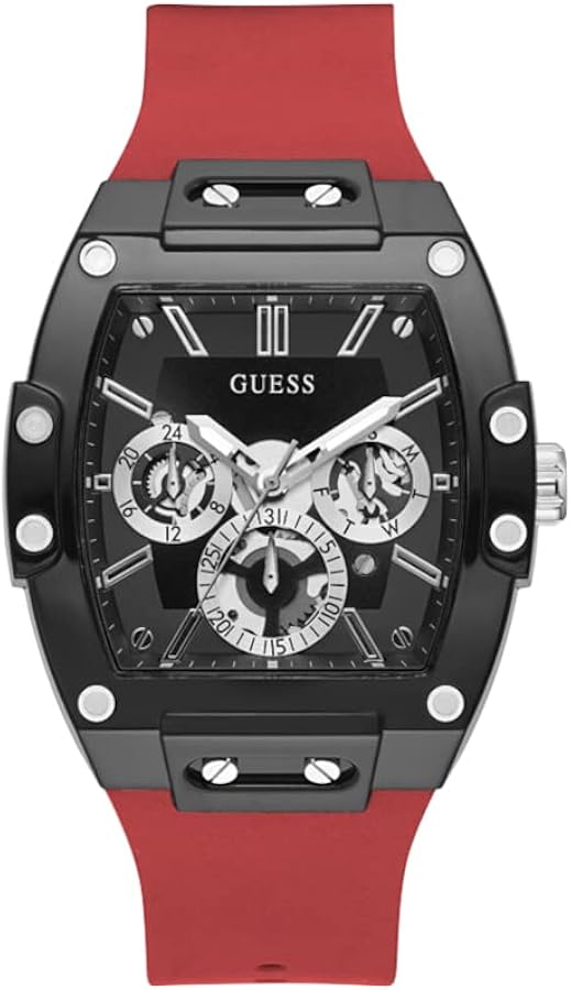 GUESS Mens Casual Multifunction 43mm Watch – White Polycarbonate Case with White Skeleton Dial & White Silicone Strap