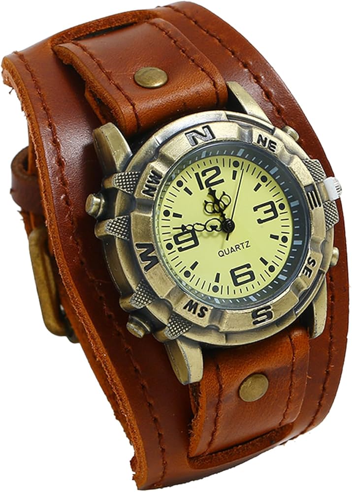 Avaner Vintage Leather Watches, Retro Punk Cuff Watch, Wide Band Quartz Watches for Men and Women