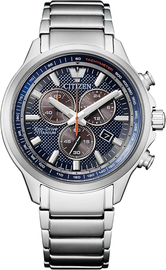 Citizen Men's Eco-Drive Weekender Chronograph Watch in Super Titanium™, Blue Dial, 43mm (Model: AT2471-58L)