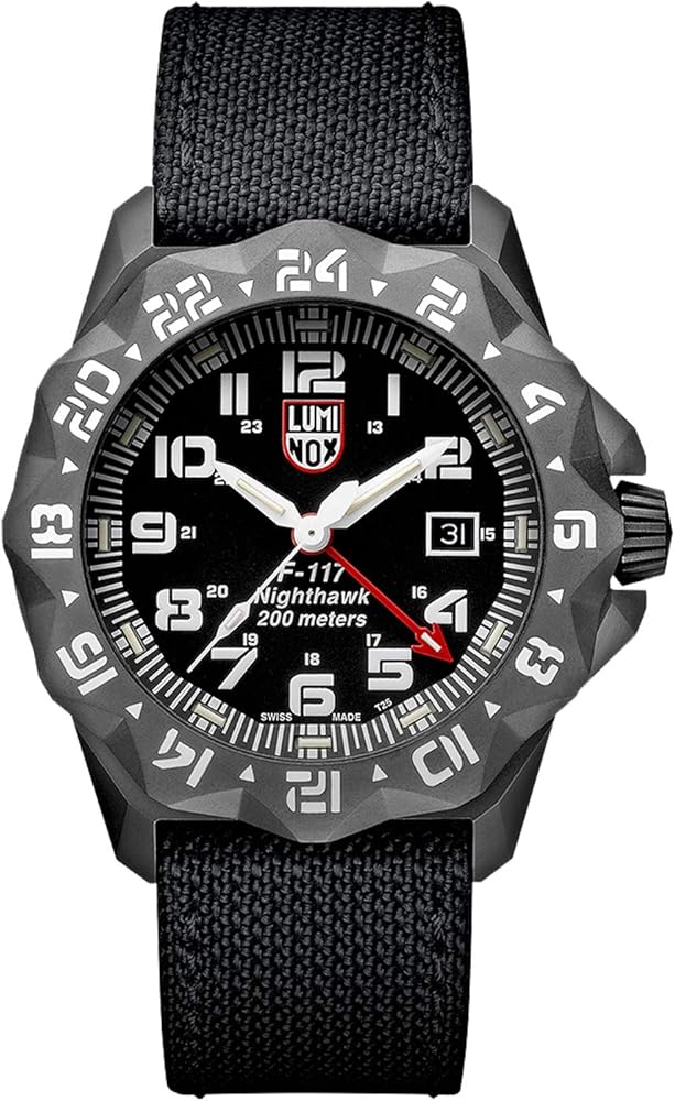 Luminox - F-117 Nighthawk - Mens Watch 44mm - Pilot Watch in Black Date Function Second Time Zone - 200m Water Resistant - Sapphire Glas - Mens Watches - Made in Switzerland