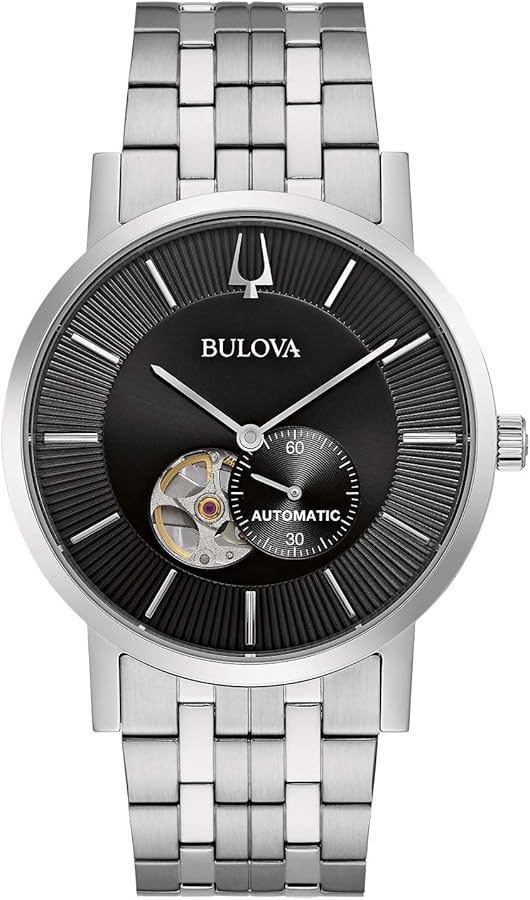 Bulova Men's Classic Dress 3-Hand 21- Jewel Automatic Watch, 42 Hour Reserve, Hack Feature, Sub-Second Hand, Open Aperture Dial, Exhibition Case Back, 42mm