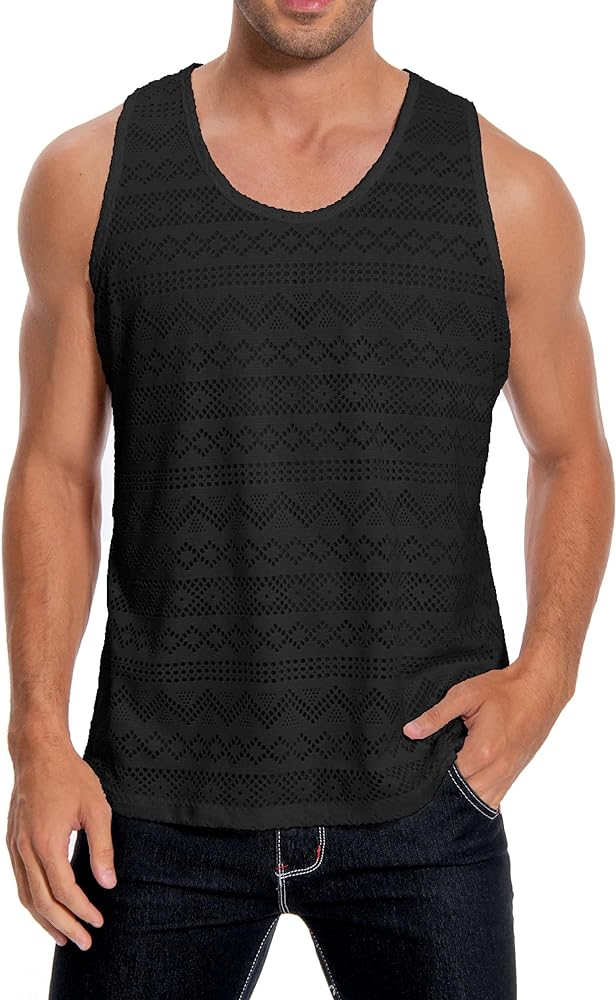 Sleeveless mesh Tank Tops for Men See Through T Shirts Casual Outdoor Shirts