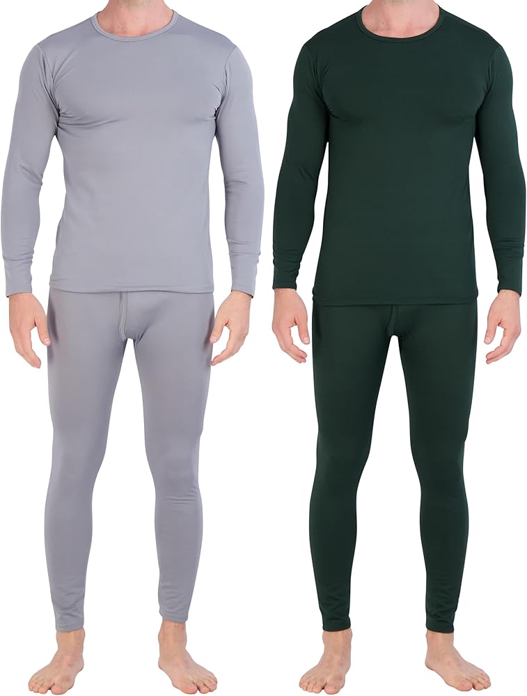 Real Essentials 4 Piece: Men's Thermal Underwear Sets - Long Sleeve Top & Bottom Fleece Long Johns (Available in Big & Tall)