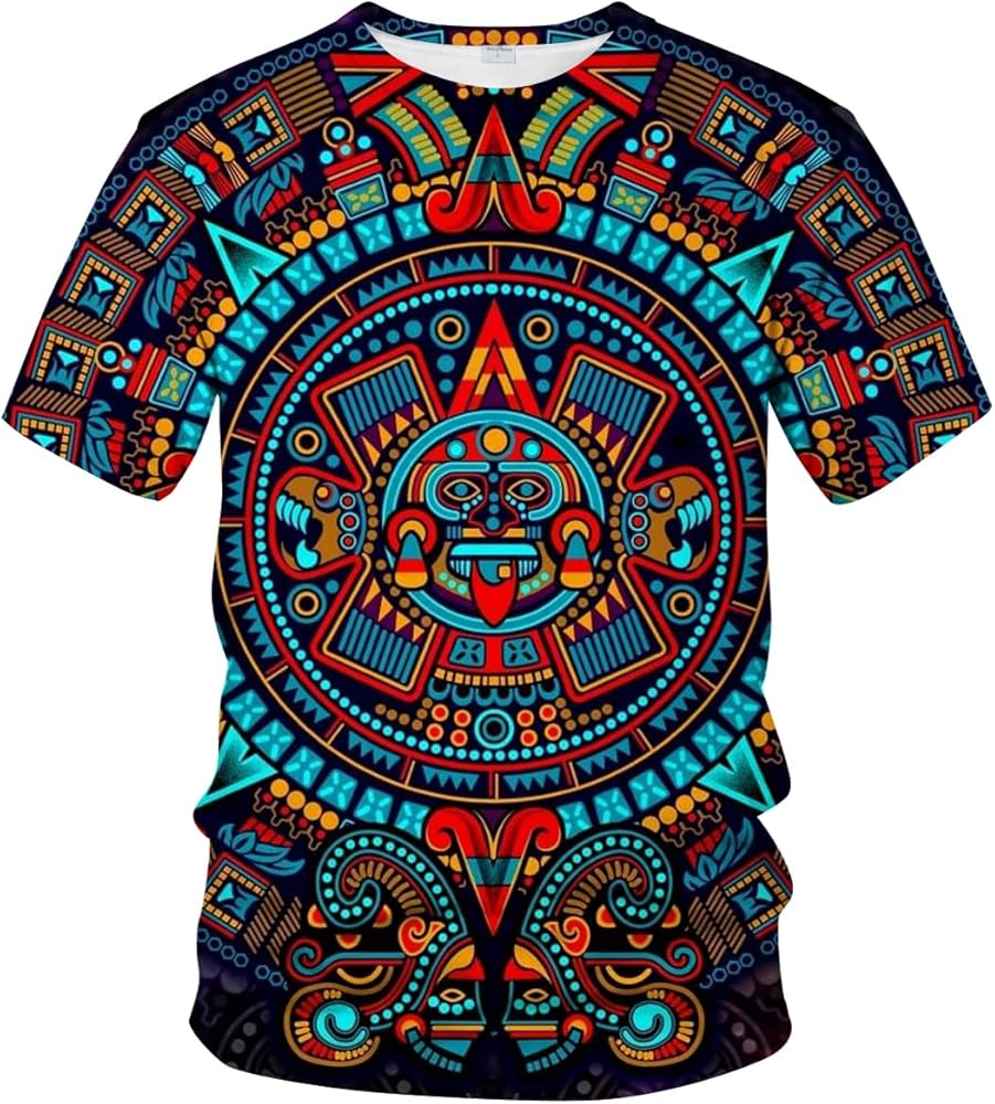 Men's Mexico T-Shirt Summer Short Sleeve Tees Tops Mayan Culture Theme Shirts Realistic Graphic Shirt