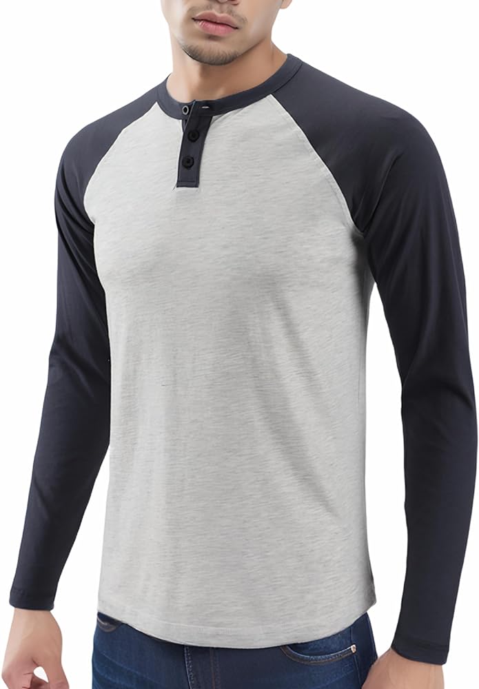 Men's Casual Vintage Short/Long Raglan Sleeve Active Sports Baseball Henley Jersey Shirts