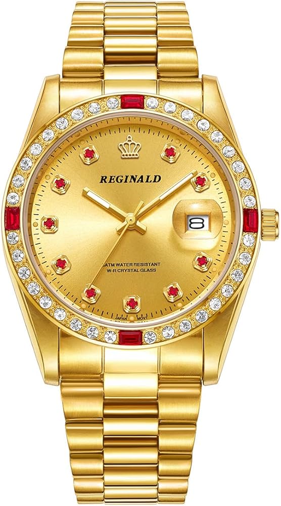 Reginald Mens Watches Hands Sapphire Full Gold Stainless Steel Quartz Dial Unisex Watch