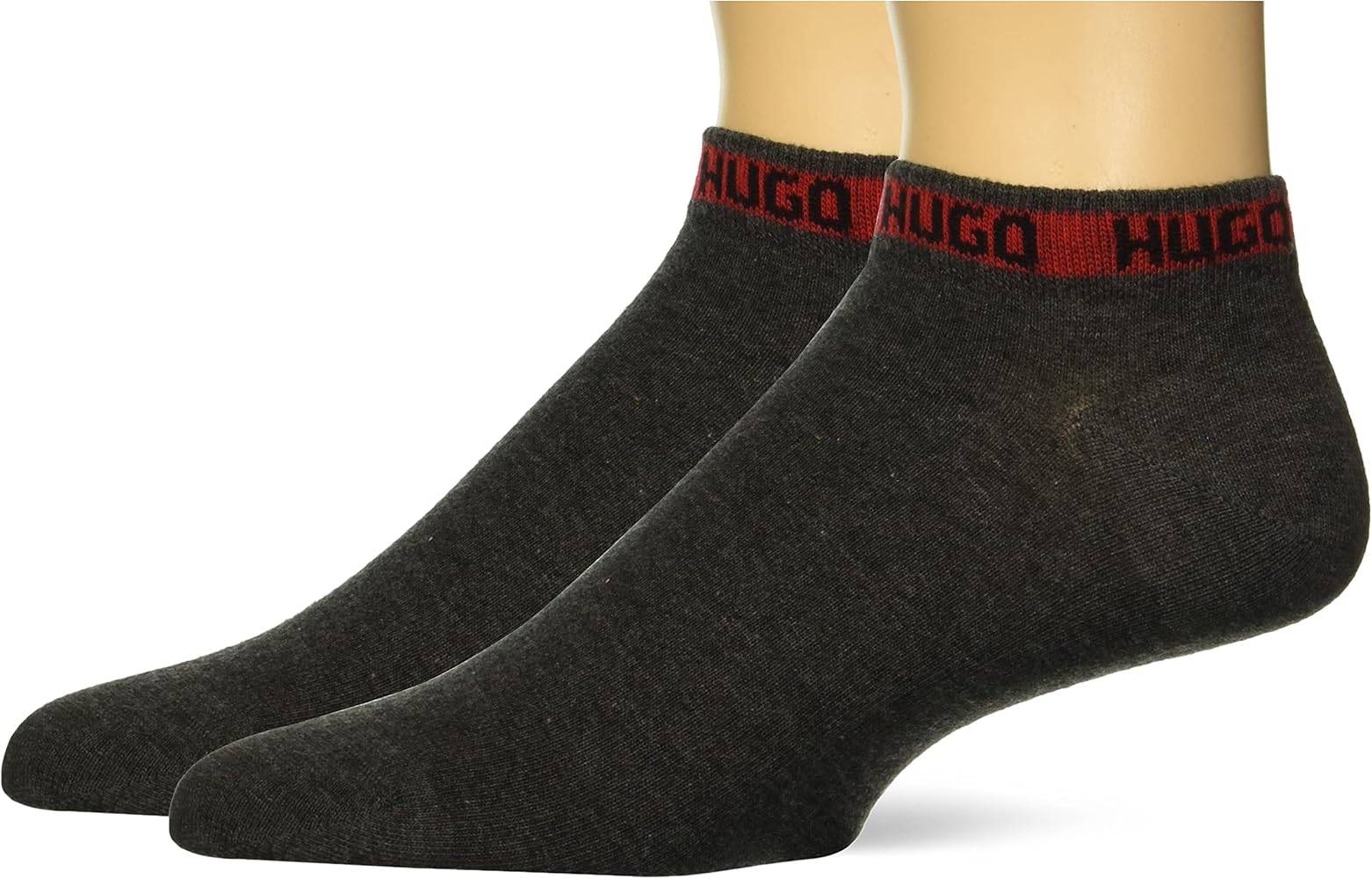 HUGO Men's 2-Pack Tape Design Logo Cotton Ankle Socks