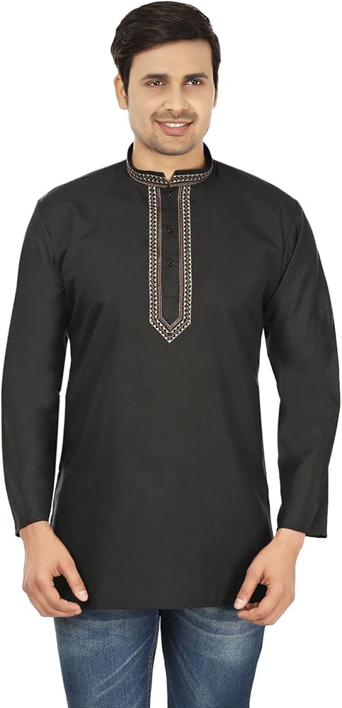 Maple Clothing Fashion Shirt Embroidered Men's Short Kurta Cotton Indian Dress