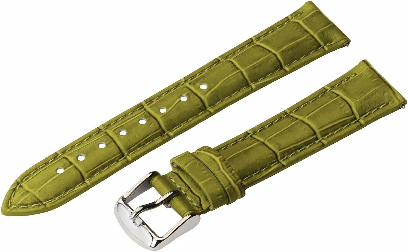 Clockwork Synergy - 2 Piece Ss Leather Classic Croco Grain Interchangeable Replacement Watch Band Strap 18mm - Olive Green - Men Women