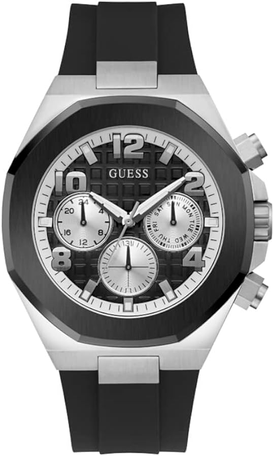 GUESS Men's 46mm Watch - Black Strap Black Dial Two-Tone Case