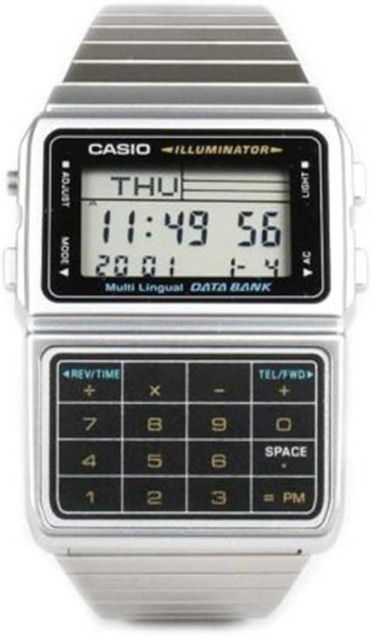 Casio DBC611-1 Mens Stainless Steel Databank Calculator Watch 5 Alarms Stopwatch