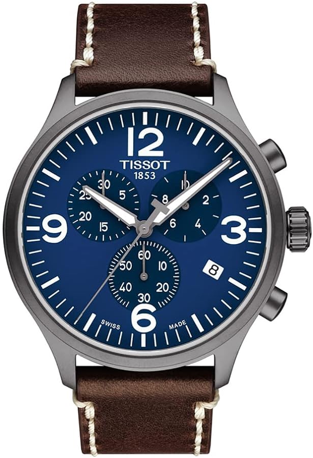 Tissot mens Tissot Chrono XL 316L stainless steel case with grey PVD coating Quartz Watch, Brown, Leather, 22 (T1166173604700)