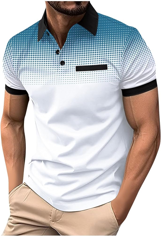 Mens Polos Shirts Short Sleeve Golf Athletic T Shirts Moisture Wicking Men Regular Fit Polos Tee Stylish Color Block