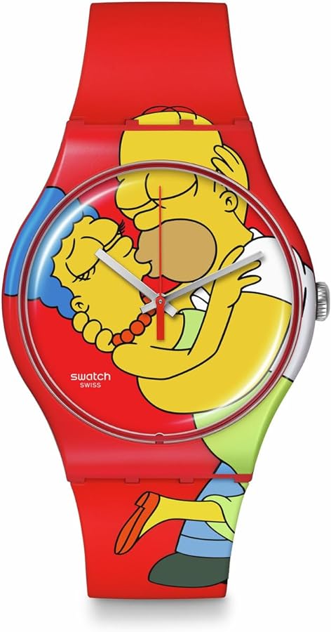 Swatch Simpsons Watch Red Unisex Casual Bio-sourced Quartz Sweet Embrace