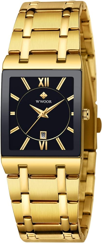 WWOOR Square Watches for Men Stainless Steel Mens Square Watch with Date Original Waterproof Analog Quartz Fashion Business Casual Wristwatch