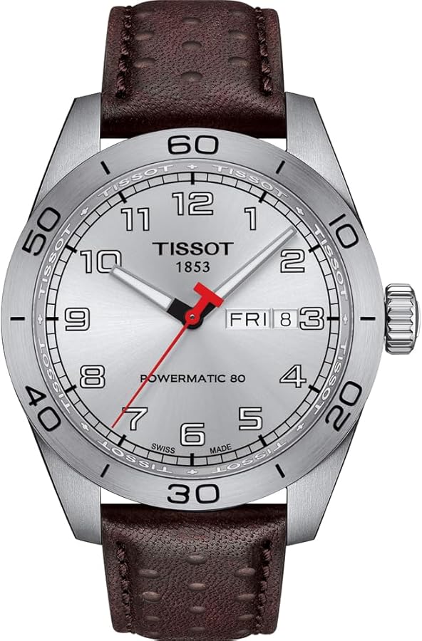 Tissot mens PRS 516 Powermatic 80 316L stainless steel case Automatic Watch, Brown, Leather, 20 (T1314301603200)