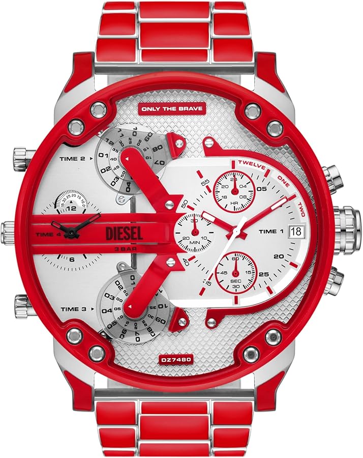 Diesel Mr. Daddy 2.0 Stainless Steel and Enamel Chronograph Men's Watch, Color: Red (Model: DZ7480)