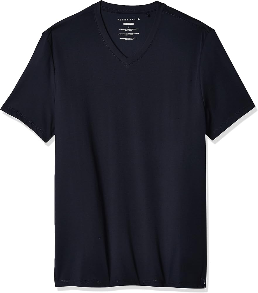 Perry Ellis Men's Core V-Neck Pima Cotton T-shirt with Soft, Stretch Fabric (Size X-small-4XL Tall)