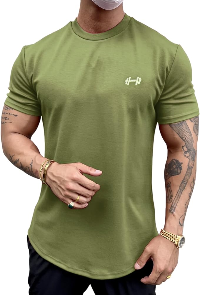 Men's Muscle Fit Longline Bodybuilding Workout Casual Fashion Short Sleeve T-Shirt