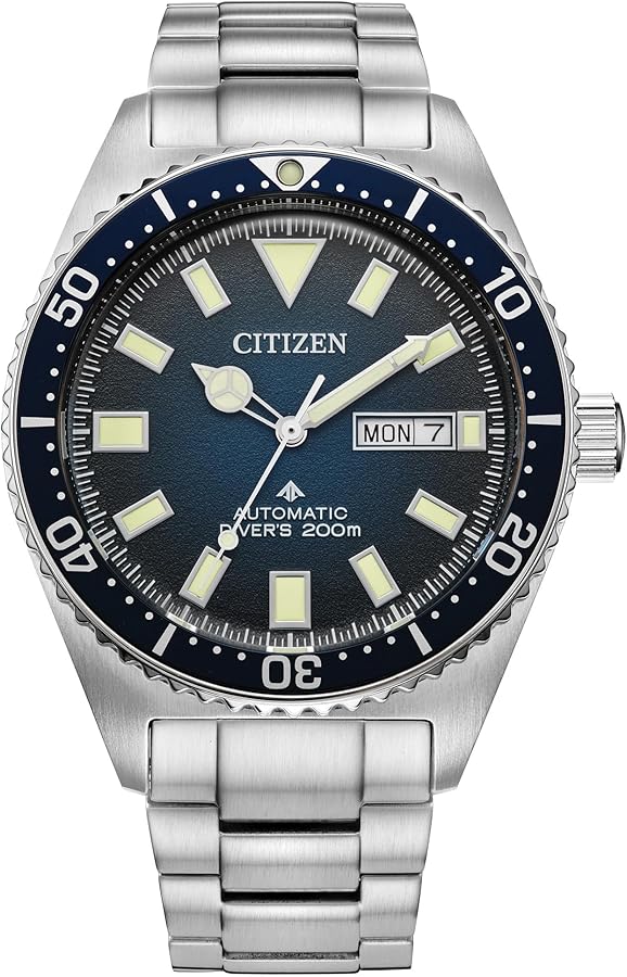 Citizen Men's Promaster Dive Automatic 3 Hand Silver Stainless Steel Watch with Blue Gradient Dial, ISO Certified (Model: NY0129-58L)